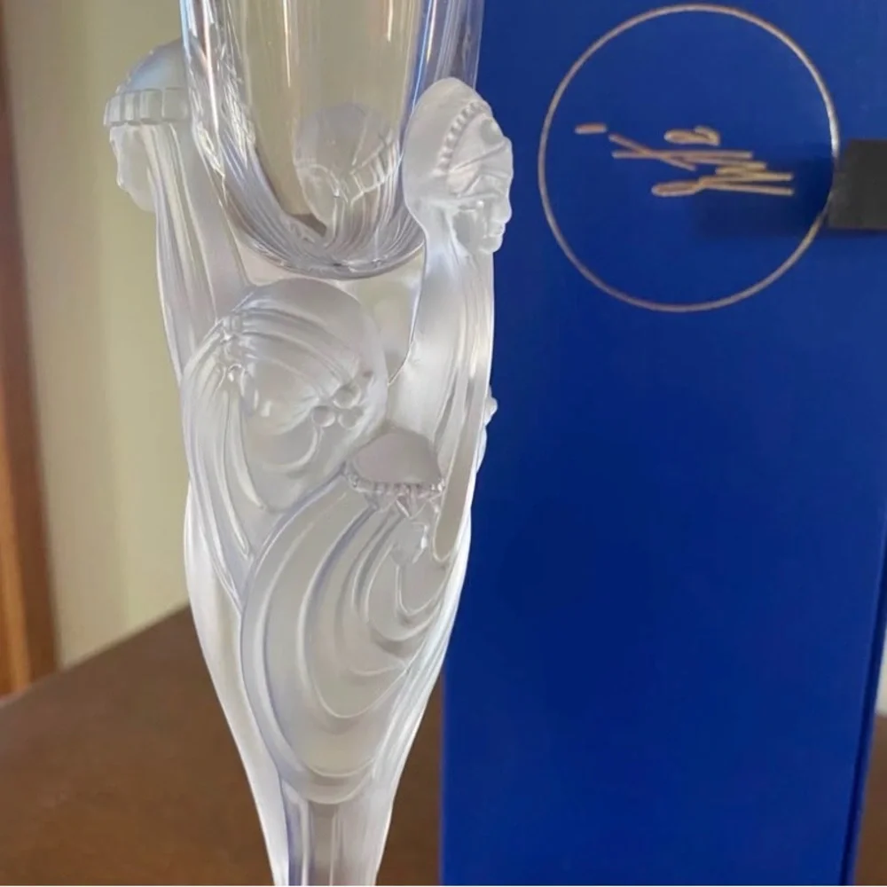 Erté Majestique Art Deco Crystal Champagne Flute French Figural Signed Box